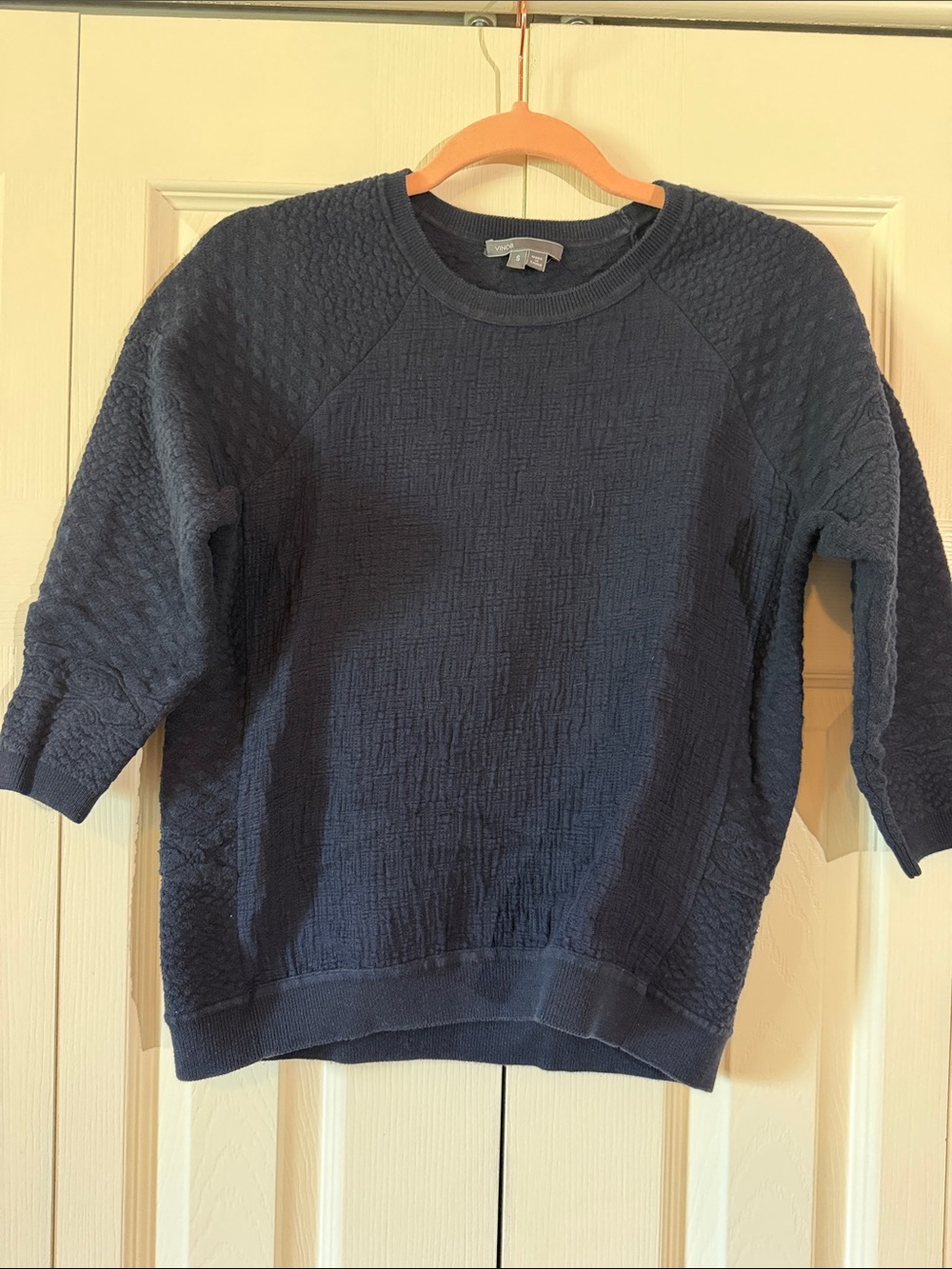 Vince Navy Textured Crewneck Sweater